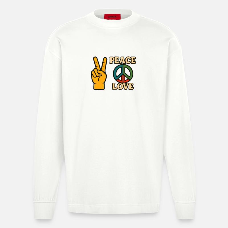 Peace and Love Icon Friedens-Tee - Heavyweight Oversized Organic Langarmshirt Made in EU - OFF WHITE