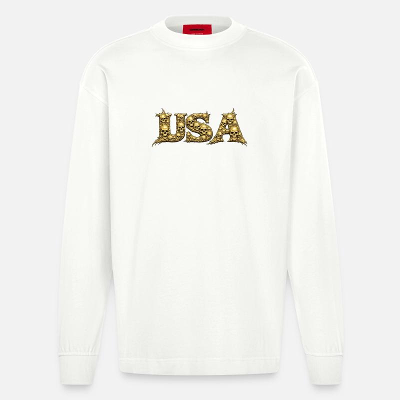 USA Schädelranke Gothic Logo - Heavyweight Oversized Organic Langarmshirt Made in EU - OFF WHITE