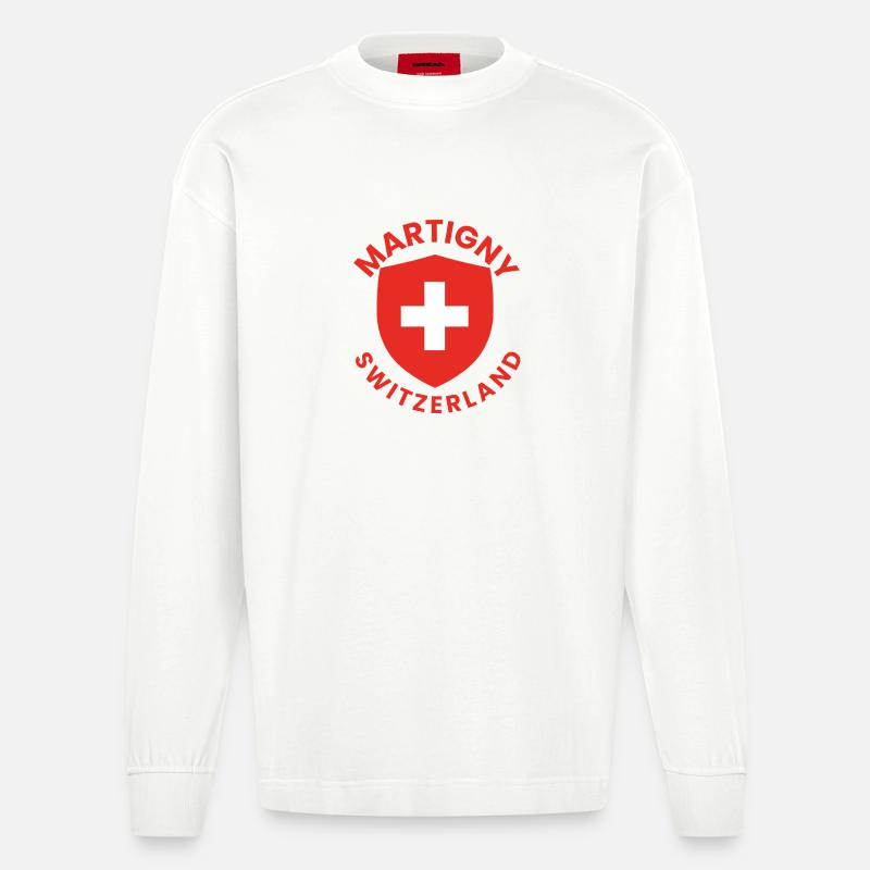 Martigny Schweizer Schild - Heavyweight Oversized Organic Langarmshirt Made in EU - OFF WHITE