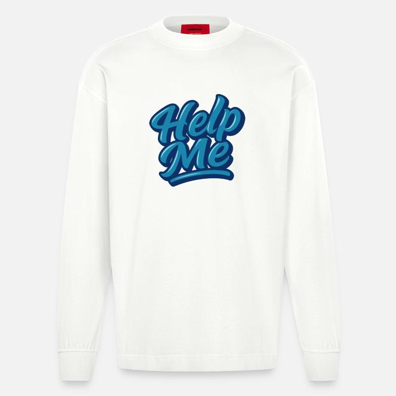 Help Me Blue Script Logo - Heavyweight Oversized Organic Longsleeve Shirt Made in EU - OFF WHITE