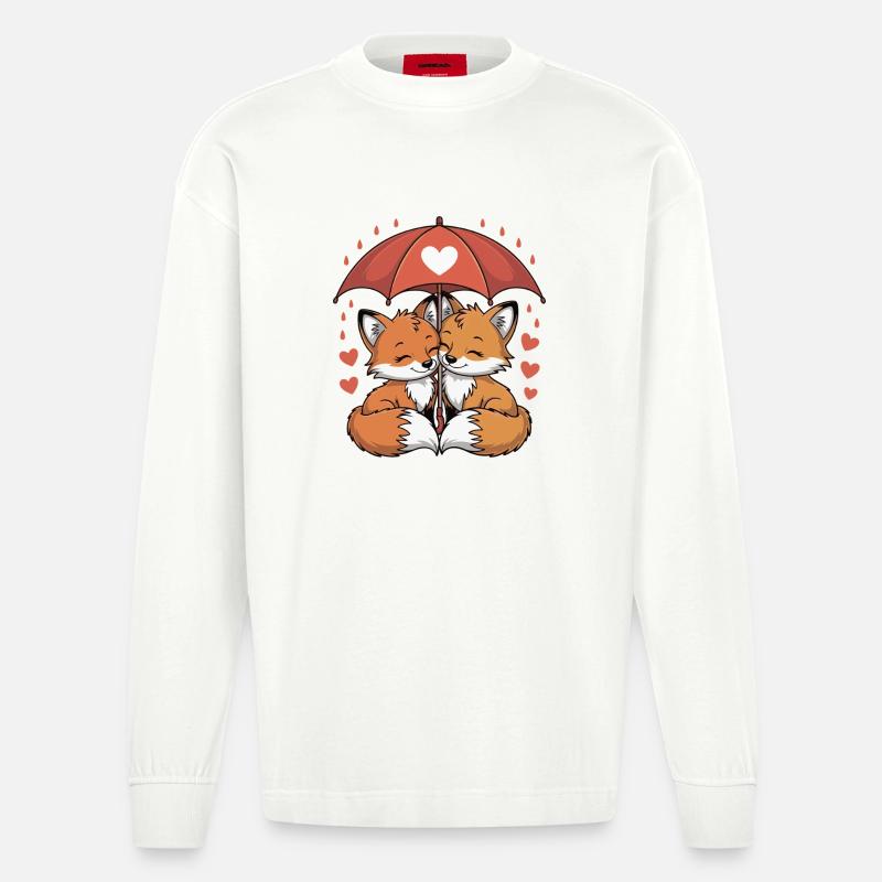 Fuchs Comic Paar Liebe - Heavyweight Oversized Organic Langarmshirt Made in EU - OFF WHITE