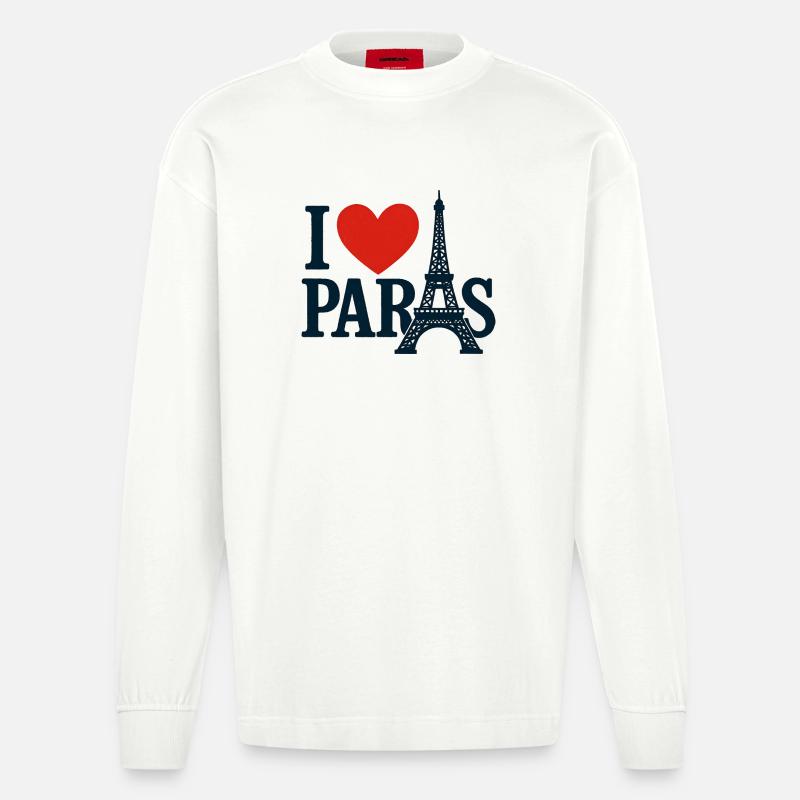 Ich liebe Paris Eiffel Herz - Heavyweight Oversized Organic Langarmshirt Made in EU - OFF WHITE