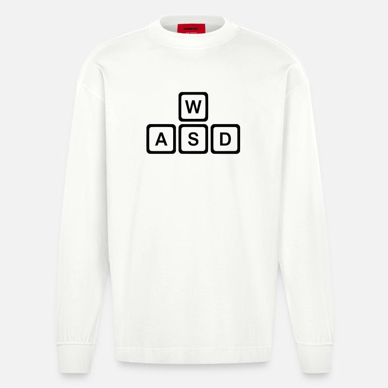 WASD Keys, PC Gaming Nerd Vector - Manches longues bio épais oversize fabriqué en UE - OFF WHITE
