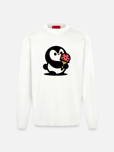 Kleiner Pinguin mit Eis - Heavyweight Oversized Organic Longsleeve Shirt Made in EU - OFF WHITE