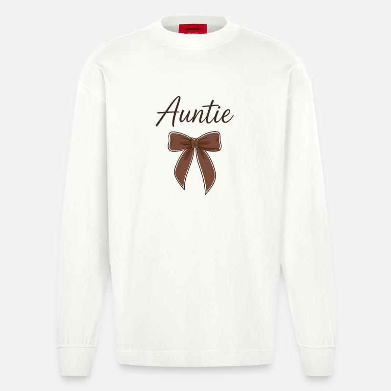 Auntie Bow - Brun Script Bow - Heavyweight Oversized Organic Longsleeve Made in EU - OFF WHITE