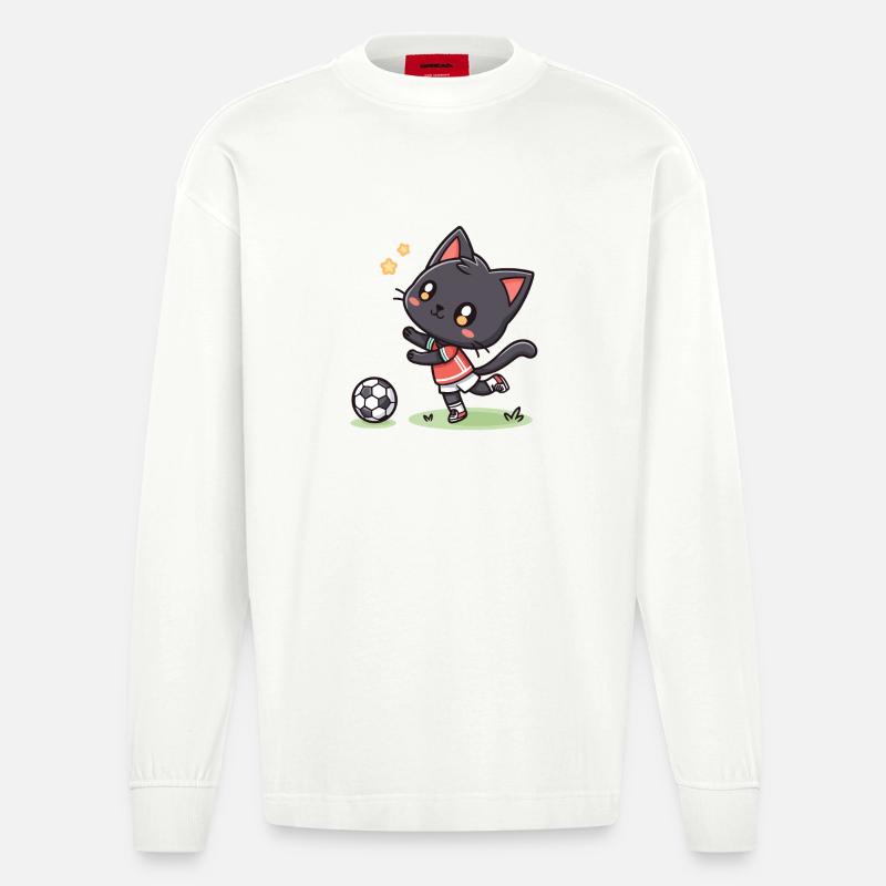 Kätzchenfußballer im Einsatz - Heavyweight Oversized Organic Langarmshirt Made in EU - OFF WHITE