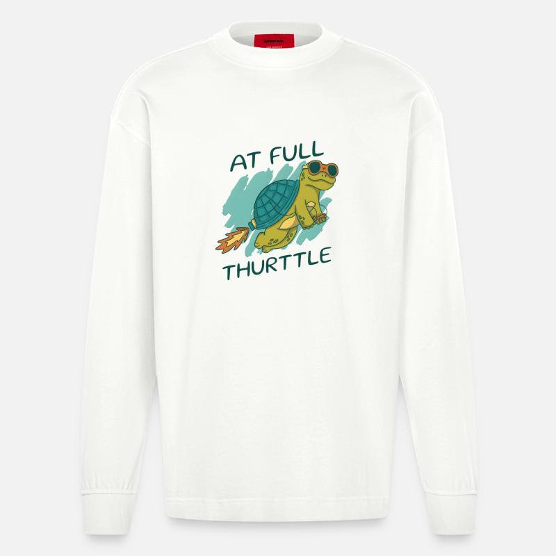At Full Thurttle – Funny Rocket Turtle - Heavyweight Oversized Organic Longsleeve Shirt Made in EU - OFF WHITE