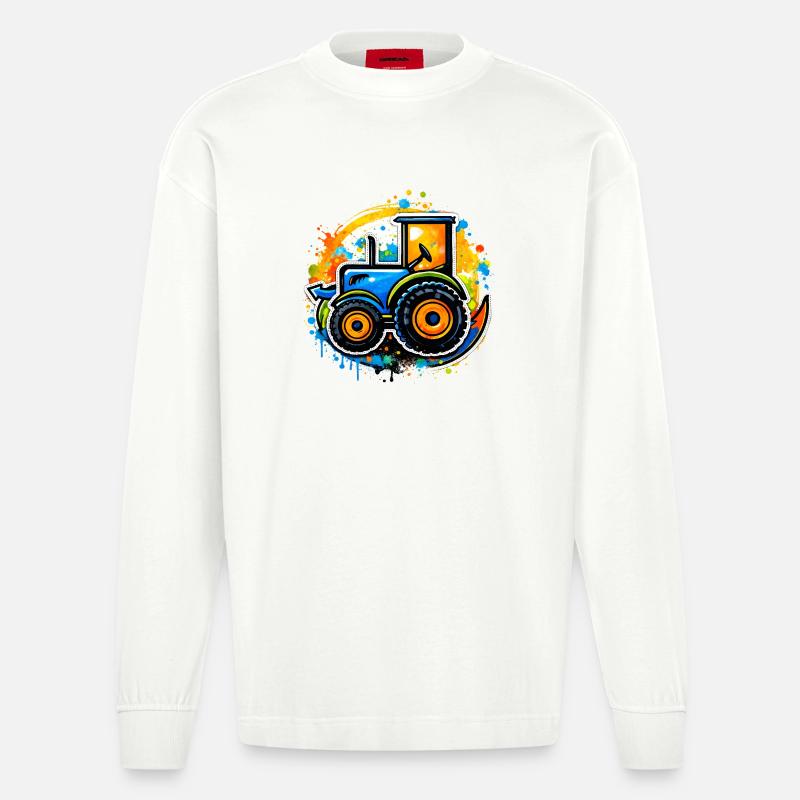 Bunter Traktor im Graffiti-Stil   - Heavyweight Oversized Organic Langarmshirt Made in EU - OFF WHITE