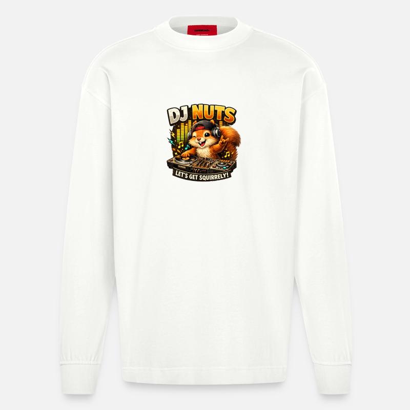 Eichhörnchen DJ Nuts süßes Squirrel lustig - Heavyweight Oversized Organic Langarmshirt Made in EU - OFF WHITE