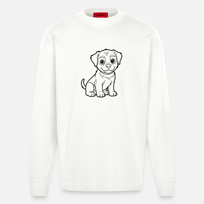 Illustration de plan de petit chiot - Manches longues bio épais oversize fabriqué en UE - OFF WHITE