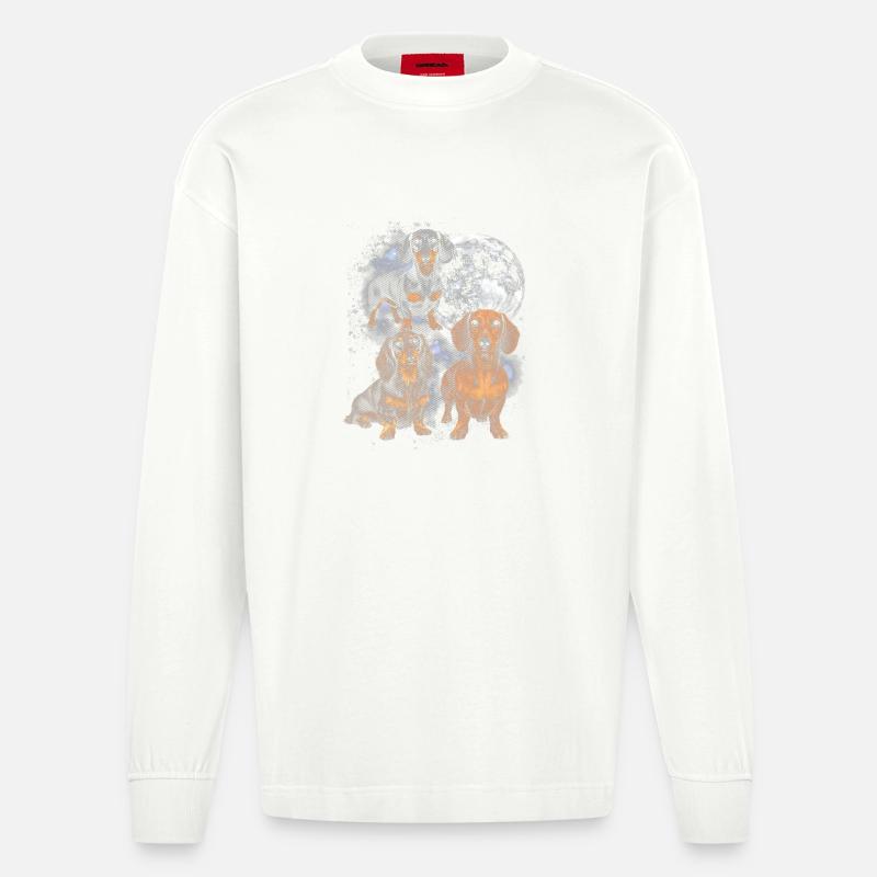 Teckel dans la lune spatiale - Manches longues bio épais oversize fabriqué en UE - OFF WHITE