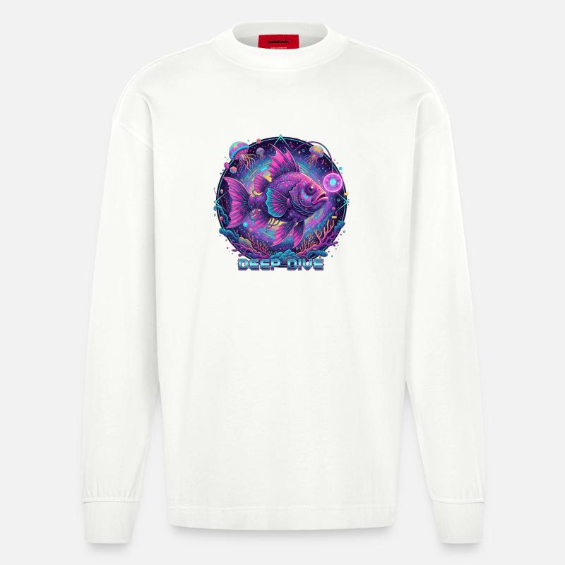 Deep Dive Neonfisch Unterwasser - Heavyweight Oversized Organic Langarmshirt Made in EU - OFF WHITE