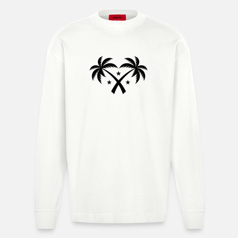 Île du symbole du palmier - Manches longues bio épais oversize fabriqué en UE - OFF WHITE