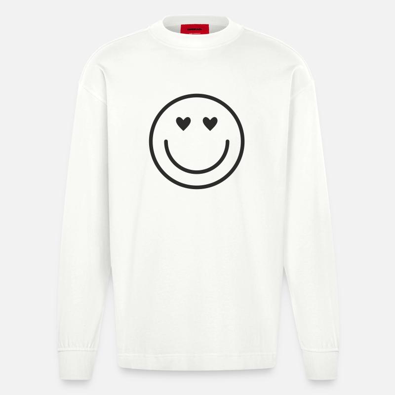 Smiley lachen lächle smile - Heavyweight Oversized Organic Langarmshirt Made in EU - OFF WHITE
