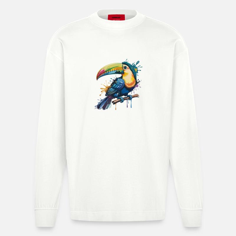Bunter Tukan Farbexplosion - Heavyweight Oversized Organic Langarmshirt Made in EU - OFF WHITE