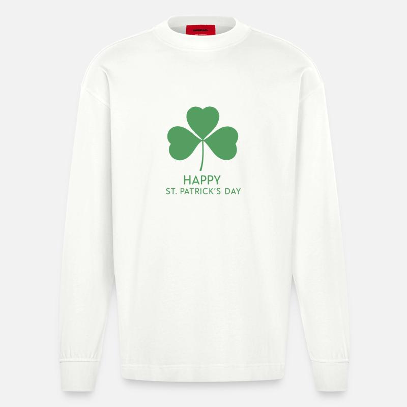 Trèfle Vert Saint Patrick - Manches longues bio épais oversize fabriqué en UE - OFF WHITE