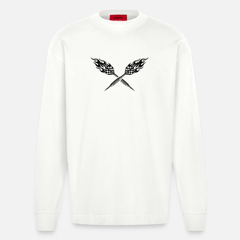 Symbole de fléchettes flammes de fléchette - Manches longues bio épais oversize fabriqué en UE - OFF WHITE