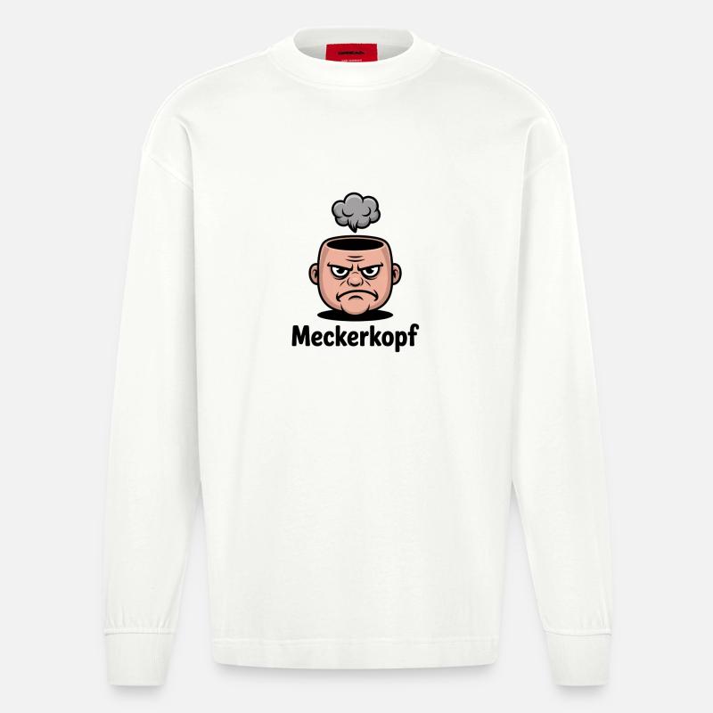 Meckerkopf Genervtes Grumpy Comic Gesicht - Manches longues bio épais oversize fabriqué en UE - OFF WHITE