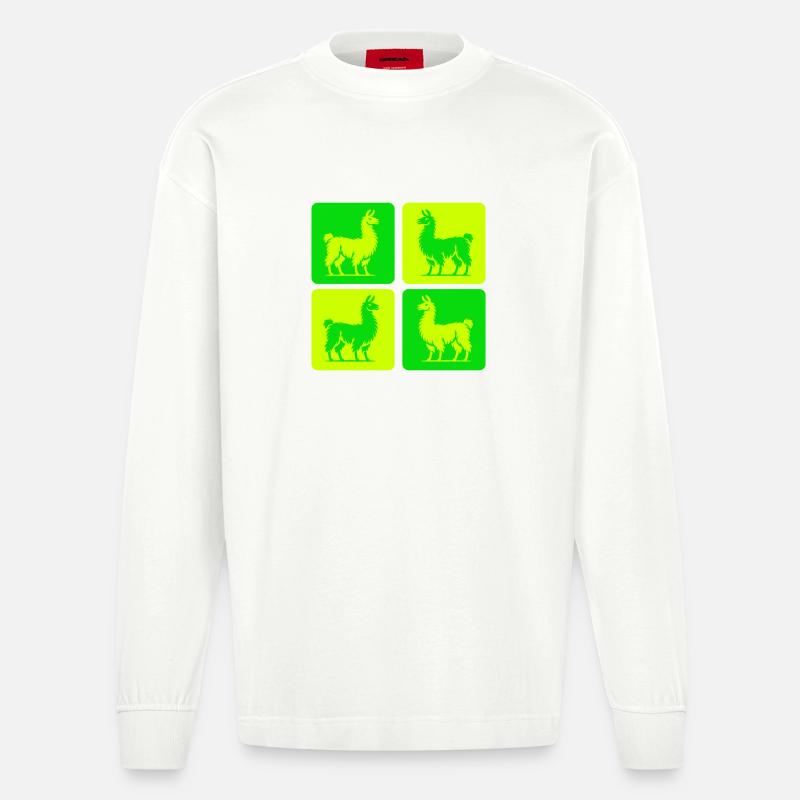 Lama Pop Art - Heavyweight Oversized Organic Langarmshirt Made in EU - OFF WHITE