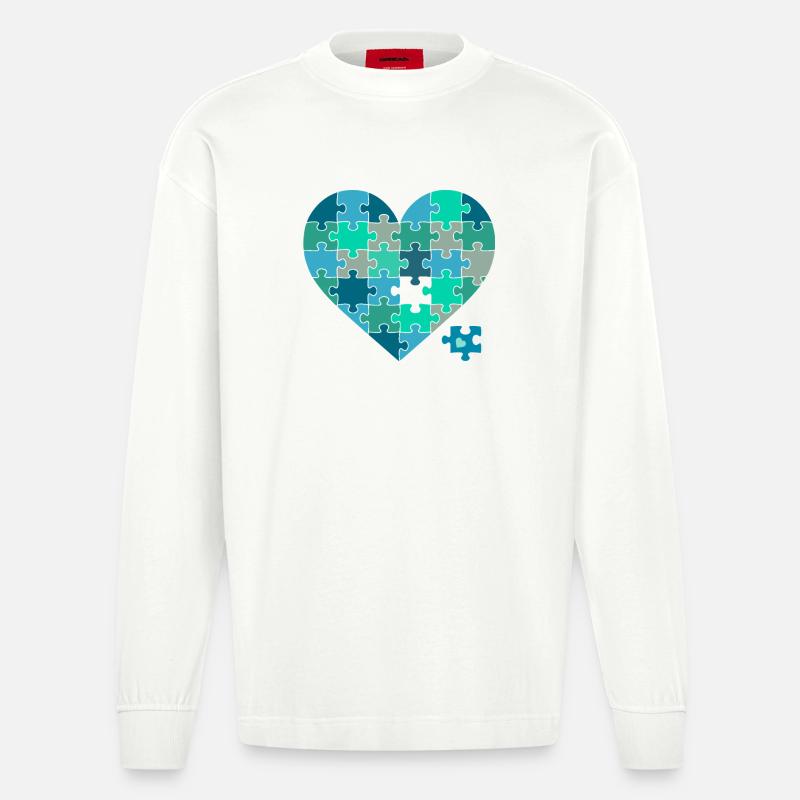 Puzzleherz Blaugrün - Heavyweight Oversized Organic Langarmshirt Made in EU - OFF WHITE