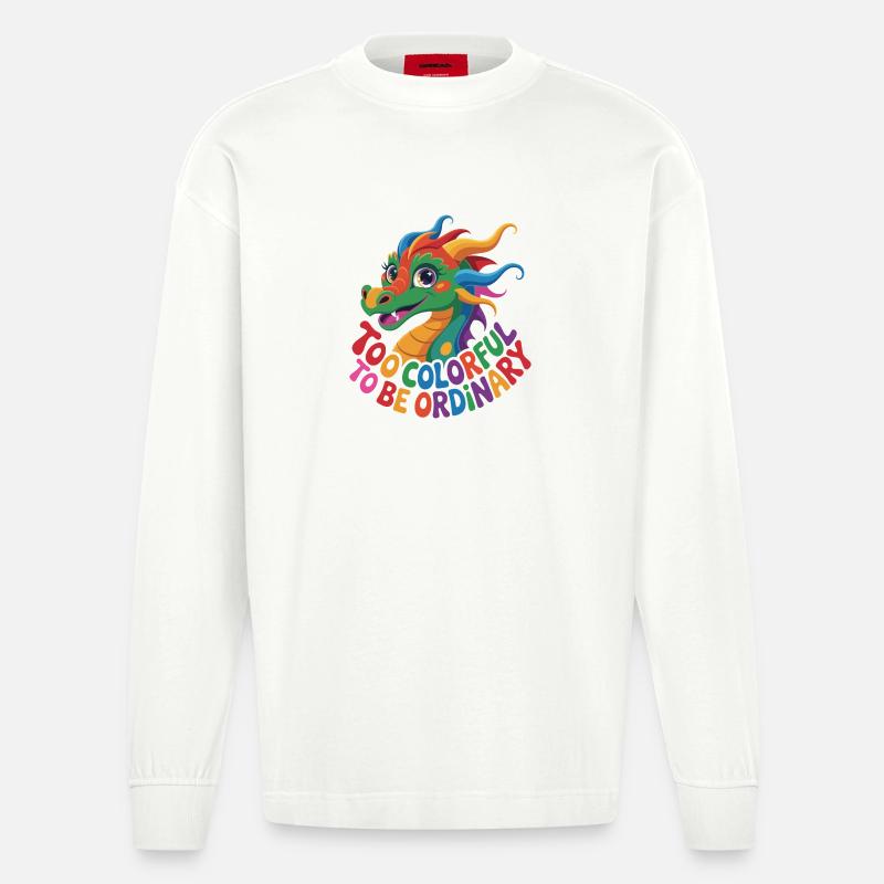 Farbenfroher eigenständiger Drache - Heavyweight Oversized Organic Langarmshirt Made in EU - OFF WHITE