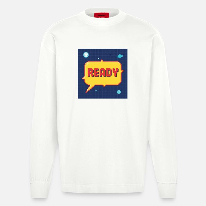 Ready Pixel Speech Bubble in Space - Heavyweight Oversized Organic Longsleeve Shirt Made in EU - OFF WHITE