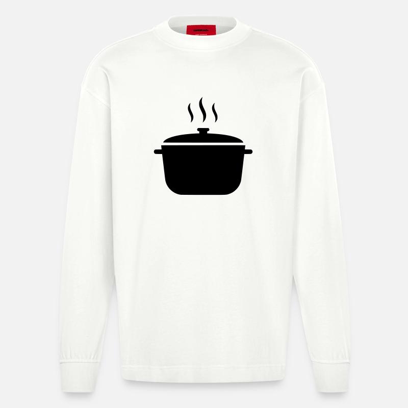 Kochtopf Suppe Dampf Icon - Heavyweight Oversized Organic Langarmshirt Made in EU - OFF WHITE