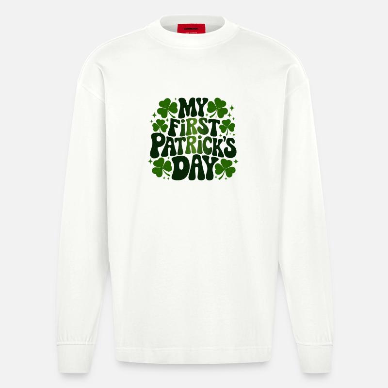 My First St Patricks Day - Heavyweight Oversized Organic Langarmshirt Made in EU - OFF WHITE