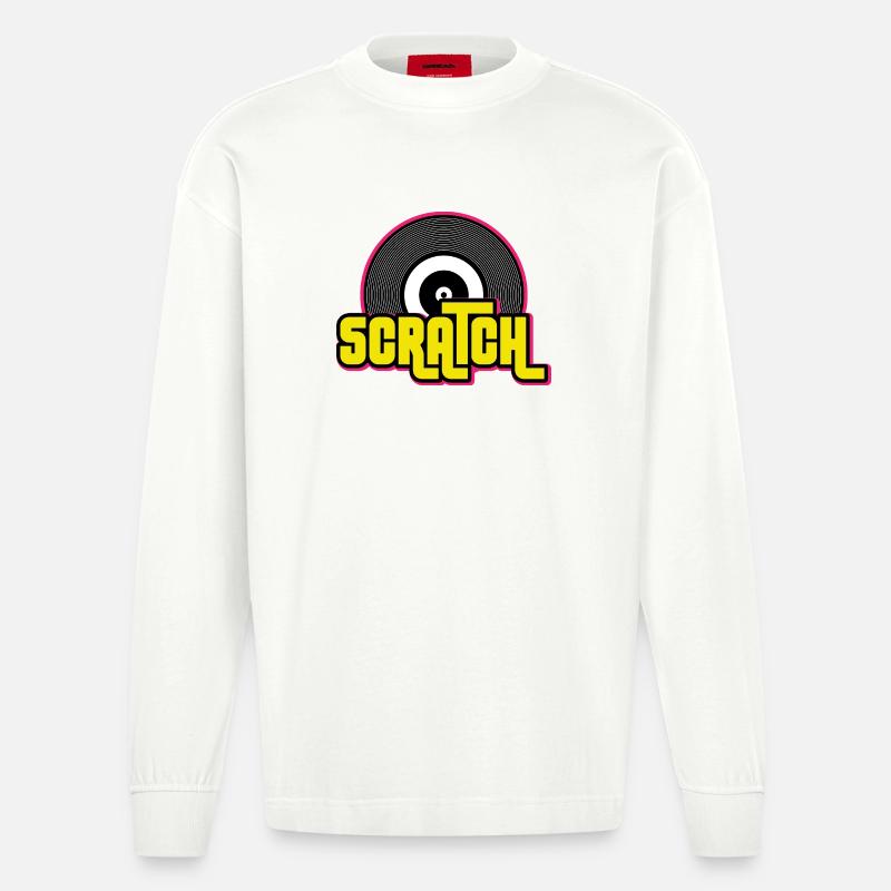 Graphique de disque vinyle Scratch DJ - Manches longues bio épais oversize fabriqué en UE - OFF WHITE