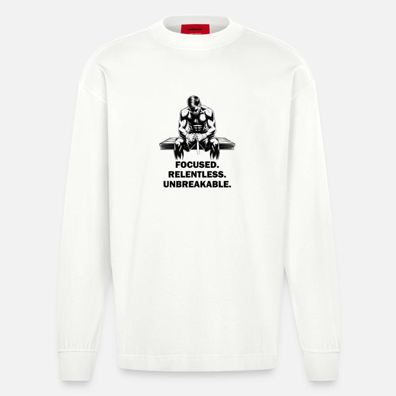 Focused Relentless Unbreakable MMA Fighter - Heavyweight Oversized Organic Langarmshirt Made in EU - OFF WHITE