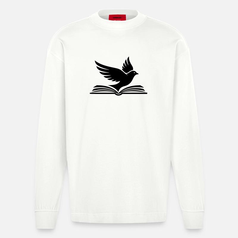  Buch Vogel Silhouette Schwarz - Heavyweight Oversized Organic Langarmshirt Made in EU - OFF WHITE