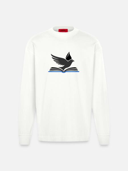 Bird flies out of book - Heavyweight Oversized Organic Longsleeve Shirt Made in EU - OFF WHITE