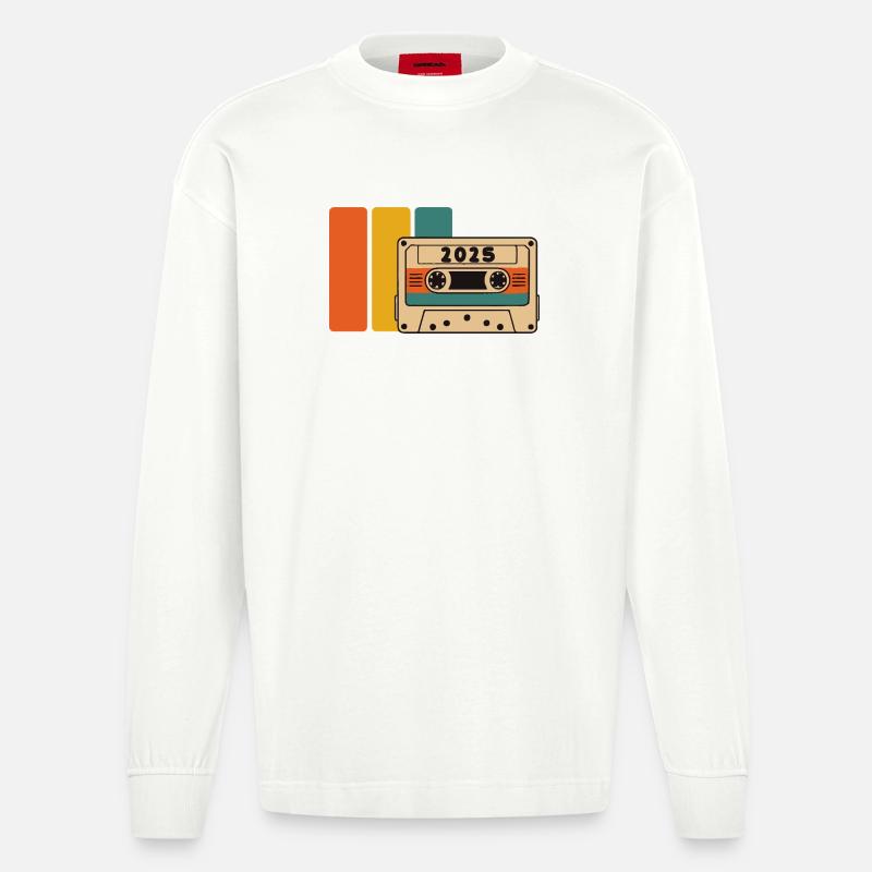 2015 Retro Kassette Lebendige Palette - Heavyweight Oversized Organic Langarmshirt Made in EU - OFF WHITE