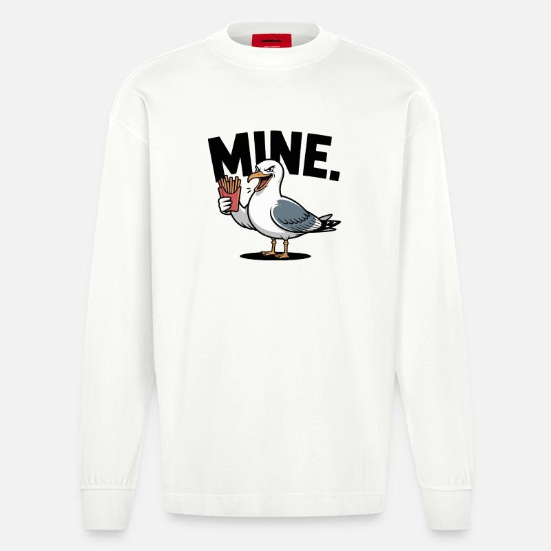Grumpy Seagull mit Pommes - Heavyweight Oversized Organic Langarmshirt Made in EU - OFF WHITE