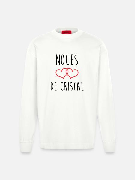 Crystal Wedding 15 Years of Marriage - Heavyweight Oversized Organic Longsleeve Shirt Made in EU - OFF WHITE