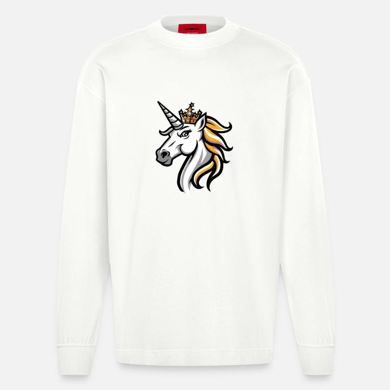 Einhorn Kopf Krone - Heavyweight Oversized Organic Langarmshirt Made in EU - OFF WHITE