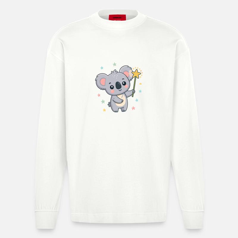 Koala-Magier-Pastellsterne - Heavyweight Oversized Organic Langarmshirt Made in EU - OFF WHITE
