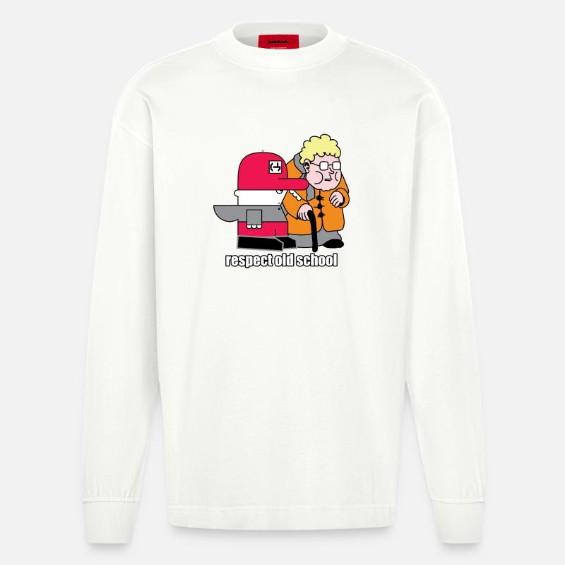 Respect : dessin animé rétro à l’ancienne - Manches longues bio épais oversize fabriqué en UE - OFF WHITE
