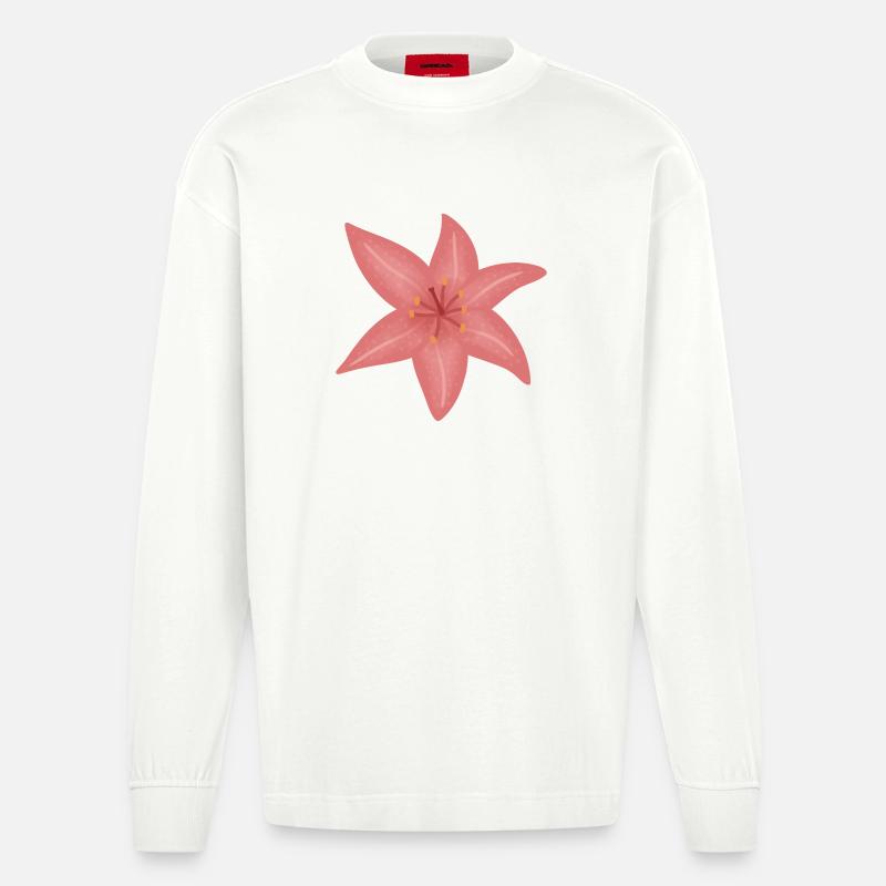 Illustration de fleur de lys rose - Manches longues bio épais oversize fabriqué en UE - OFF WHITE