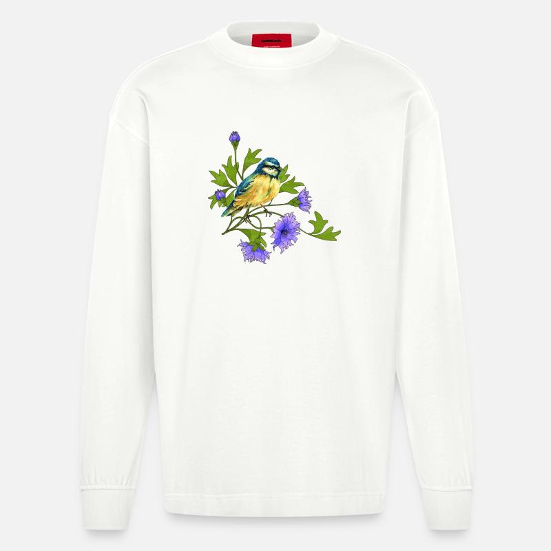Bunter Vogel - Heavyweight Oversized Organic Langarmshirt Made in EU - OFF WHITE