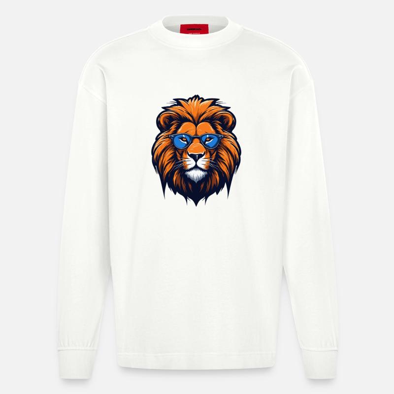 Löwe mit blauer Brille - Pop Art - Heavyweight Oversized Organic Langarmshirt Made in EU - OFF WHITE