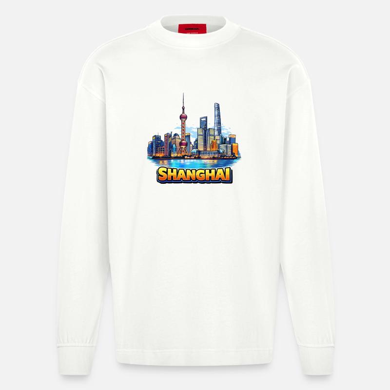Illustration de la silhouette de Shanghai - Manches longues bio épais oversize fabriqué en UE - OFF WHITE