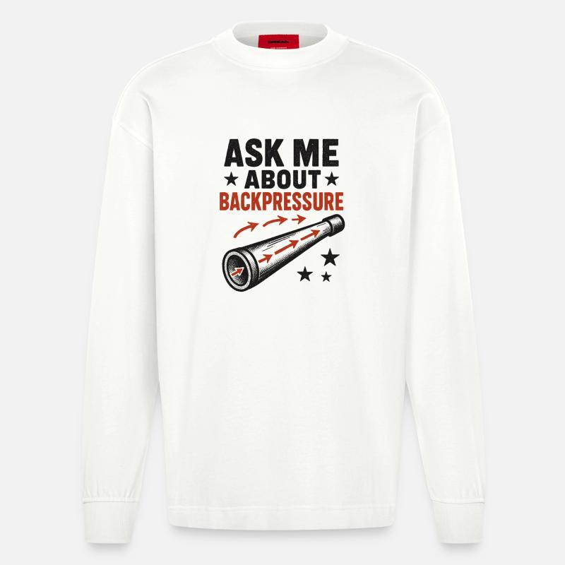 Frag mich nach Backpressure | Didgeridoo Technik - Heavyweight Oversized Organic Langarmshirt Made in EU - OFF WHITE