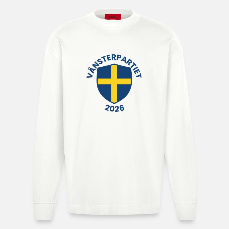 Emblem der Linken Partei 2026 - Heavyweight Oversized Organic Langarmshirt Made in EU - OFF WHITE