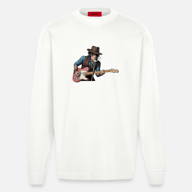 Bluesrock Sänger mit E-Gitarre - Heavyweight Oversized Organic Langarmshirt Made in EU - OFF WHITE