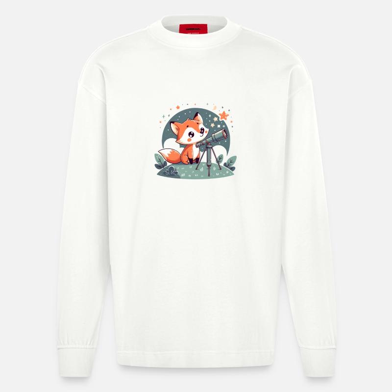 Fuchs am Teleskop unter Sternen - Heavyweight Oversized Organic Langarmshirt Made in EU - OFF WHITE