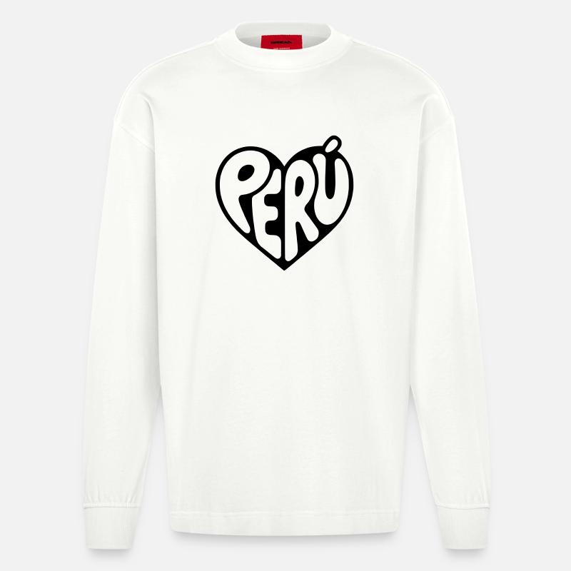 Peru Herz Typografie - Heavyweight Oversized Organic Langarmshirt Made in EU - OFF WHITE