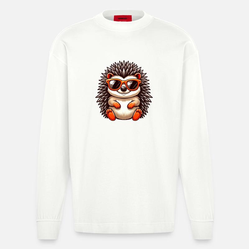 Igel Mit Sonnenbrille Igel Sarkasmus Tierliebhaber - Heavyweight Oversized Organic Langarmshirt Made in EU - OFF WHITE