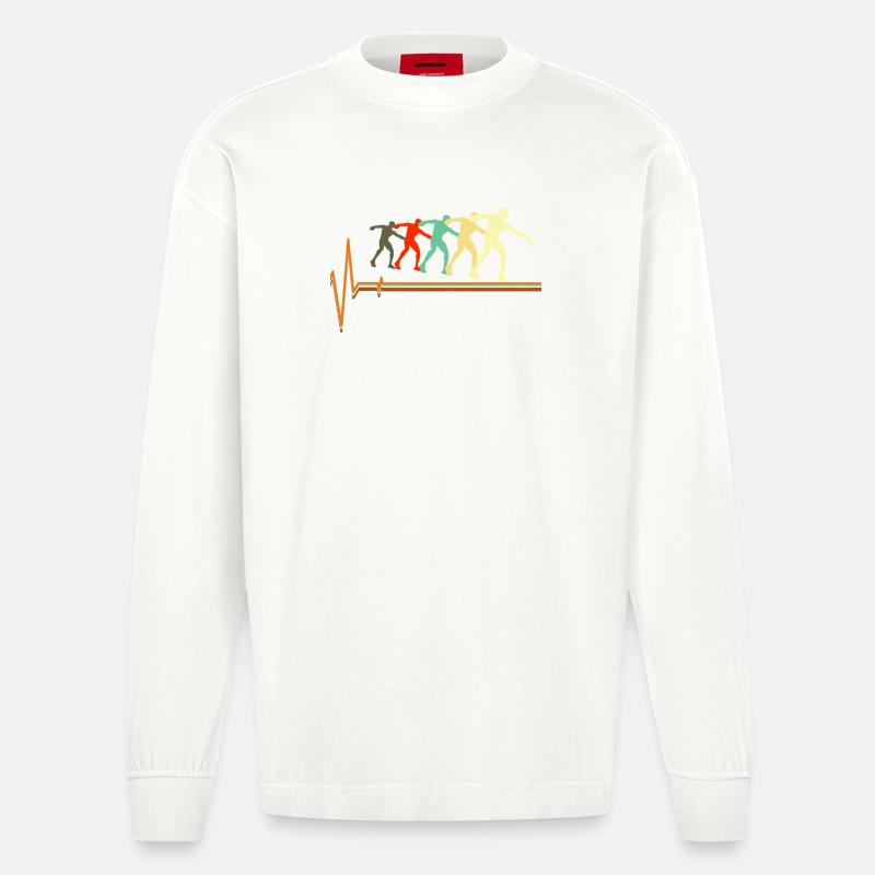 Shot Put Evolution Retro Herzschlag Pulskunst - Heavyweight Oversized Organic Langarmshirt Made in EU - OFF WHITE