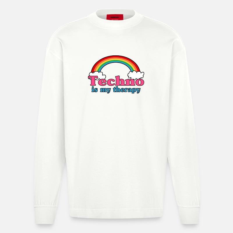 Techno Regenbogen - Heavyweight Oversized Organic Langarmshirt Made in EU - OFF WHITE